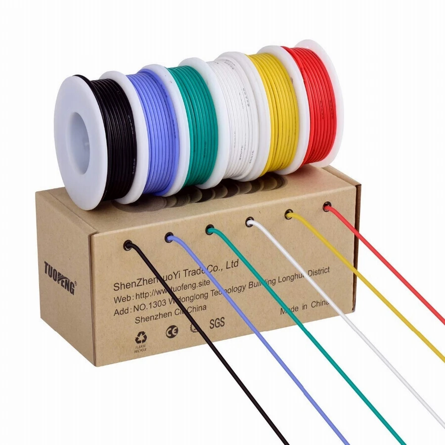 Электрический провод TUOFENG 18AWG, набор кабелей для подключения, гибкий силиконовый провод 18 калибров (6 разноцветных катушек 4 метра), 600 в