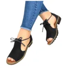 Сандалии SAGACE женские с квадратным каблуком, роскошные однотонные босоножки с бантом, повседневная обувь на шнуровке, с открытым носком, большие размеры, 2021