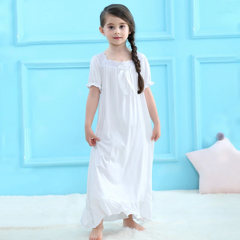 WhiteS Nightgowns 2-10Y Princess Pajamas Tracksuit Princess Dress New Summer Fashion Dress Soft Wear Daily Long Drsses Toddler - Цвет: WhiteS
