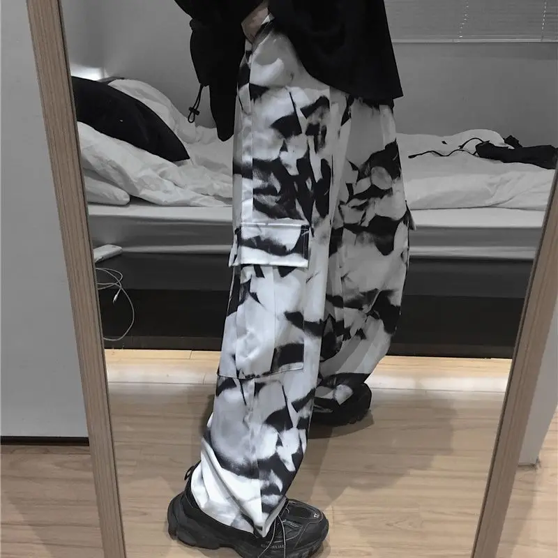 

Брюки-карго с принтом тай-дай Харадзюку уличная одежда для женщин широкие брюки с высокой талией в стиле панк размера плюс эстетическое кор...