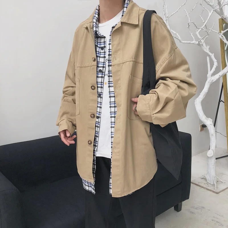 Большие размеры мужские карго рубашки пальто 2019 s карманы с длинным рукавом ретро