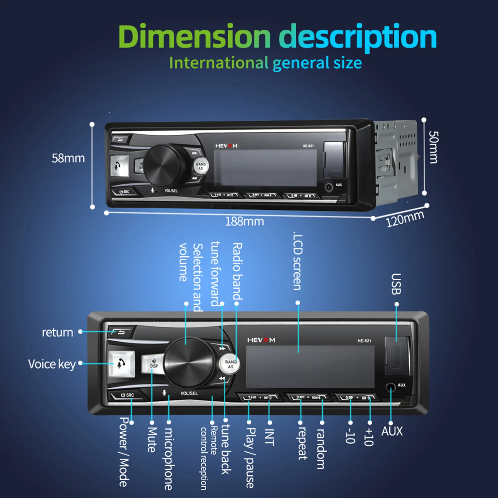 Автомобильная стереомагнитола 7 цветов HD ЖК-дисплей 1DIN 64 ГБ USB/IN-Dash голосовой