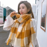 2019 autumn winter female wool plaid scarf women cashmere scarves wide lattices long shawl wrap blanket warm tippet