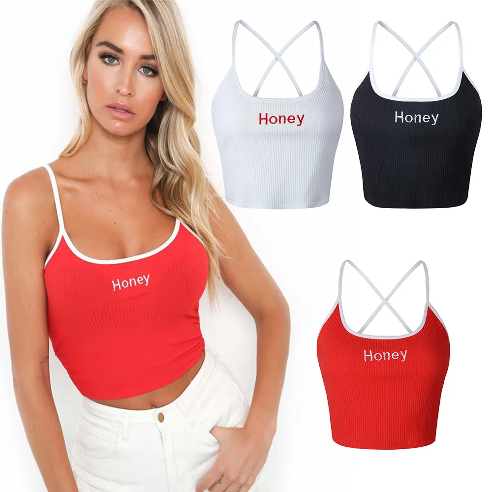 Сексуальный женский укороченный топ с буквенным принтом и вышивкой на