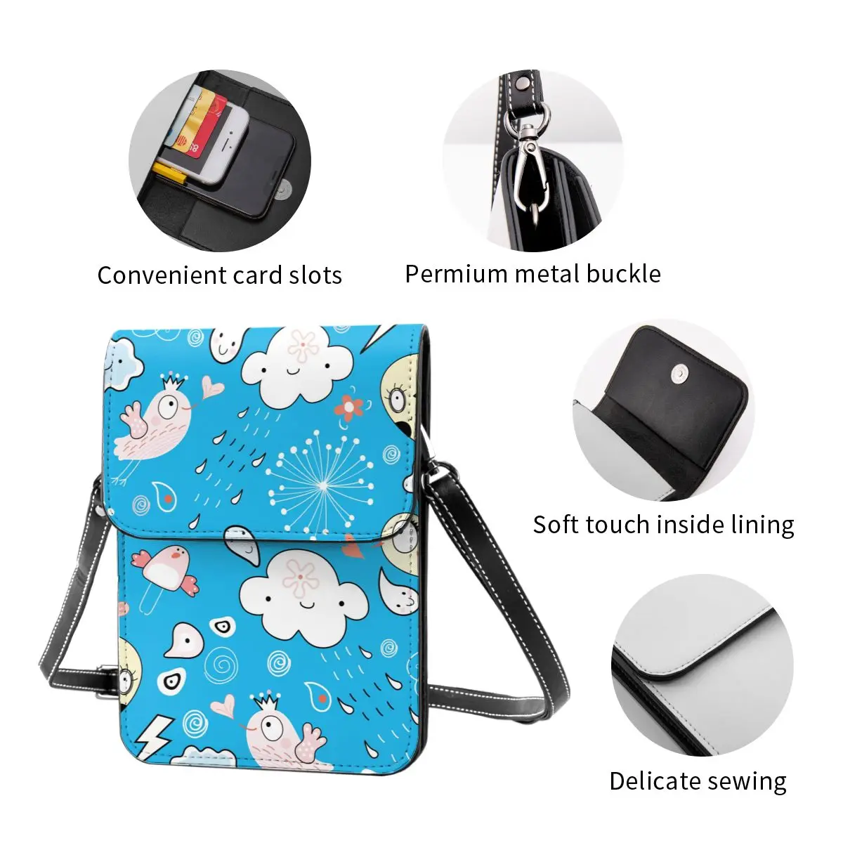 

Cute Spring Birds Cell Phone Purse Smartphone Wallet Leather Shoulder Strap Handbag Women Bag