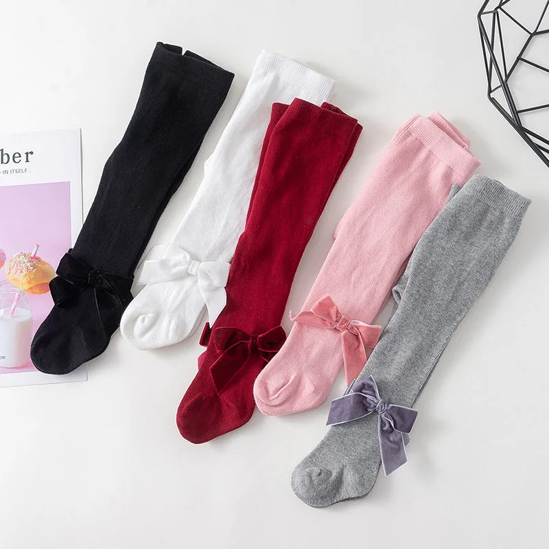 Новинка детские колготки с большим бантом осенне зимние хлопковые для маленьких