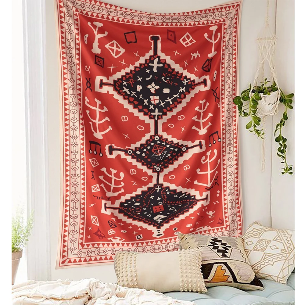 

Bohemian Tapestry Wall Hanging Red Moroccan Totem Tapestry Psychedelic Wall Art decor Boho Wall cloth carpet Blanket Home Decor