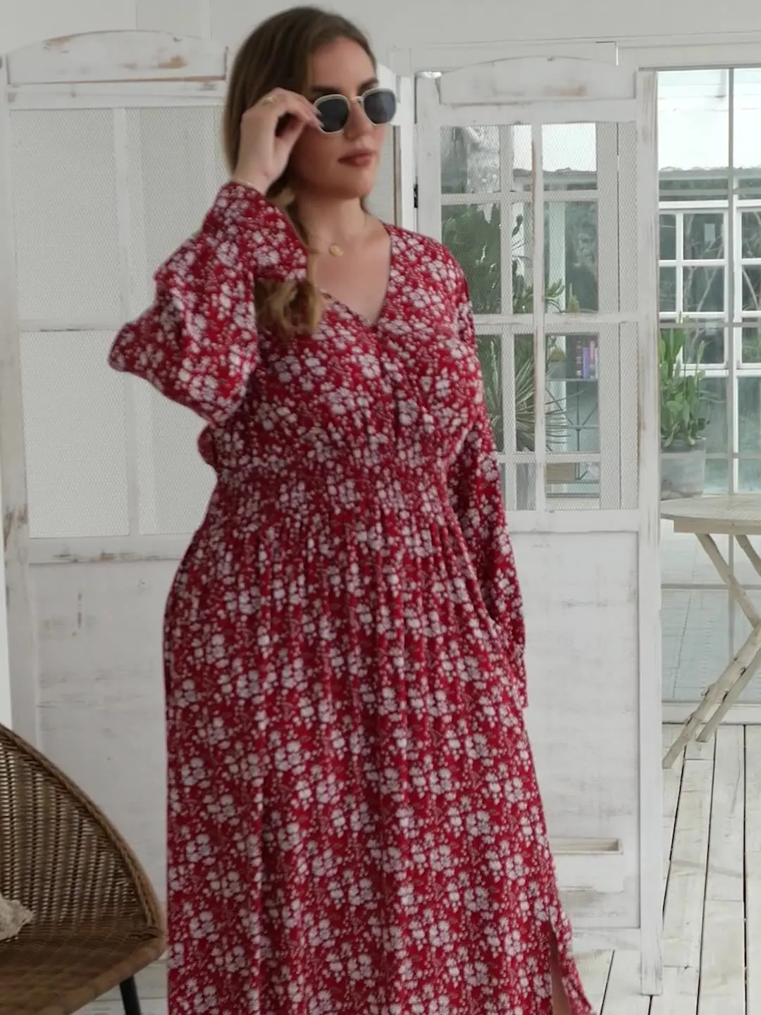 

Oversize Women Dresses Elegant Floral Printed V Neck Slim Lady Clothing Spring Female Plus Size Chiffon Dress
