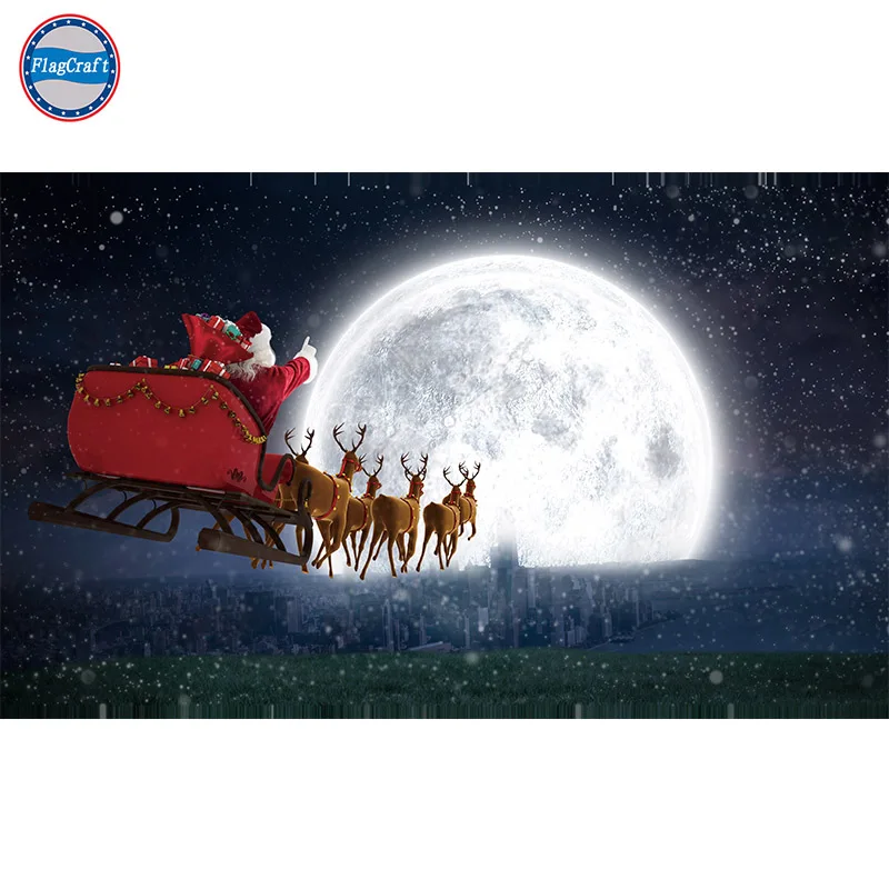 

Merry Christmas Flag Xmas Elk Sled Santa Claus For Christmas Day 90x150cm Polyester Printing From Both Sides Back to Back