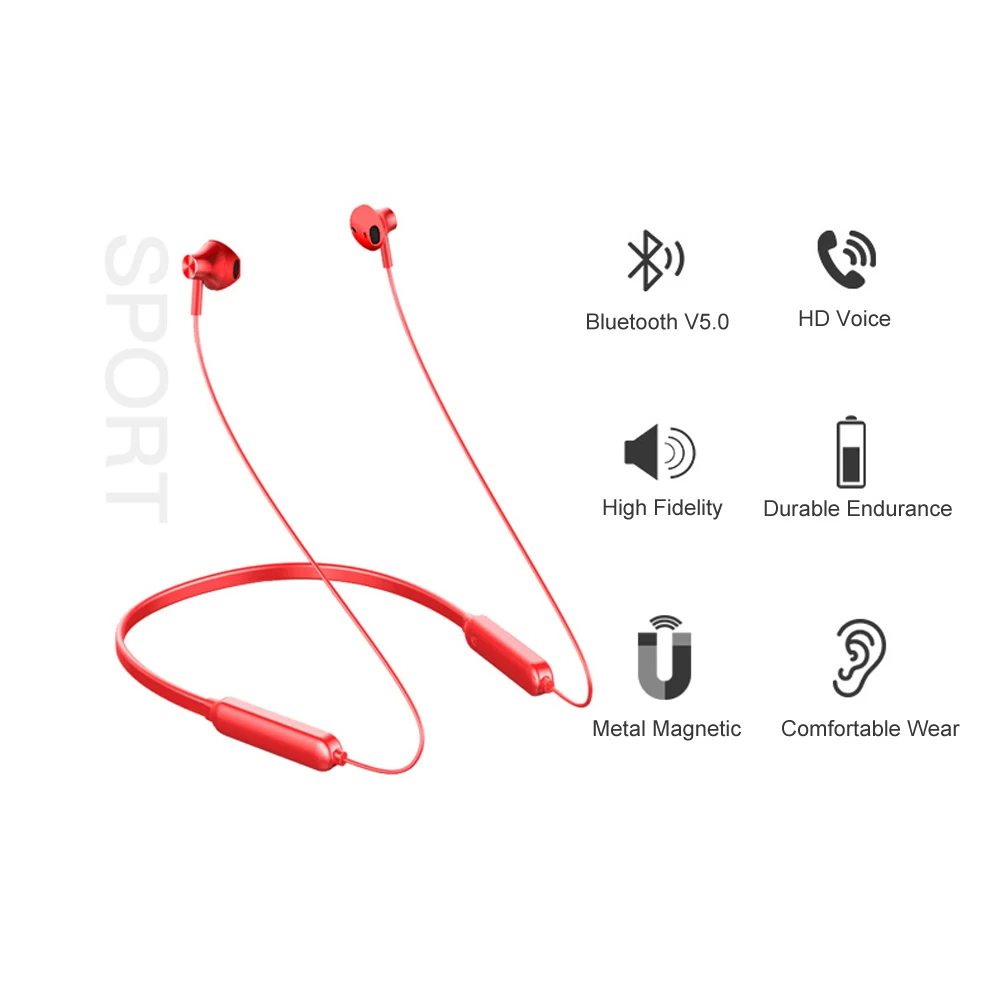 Беспроводные наушники красного цвета Bluetooth громкой связи магнитные