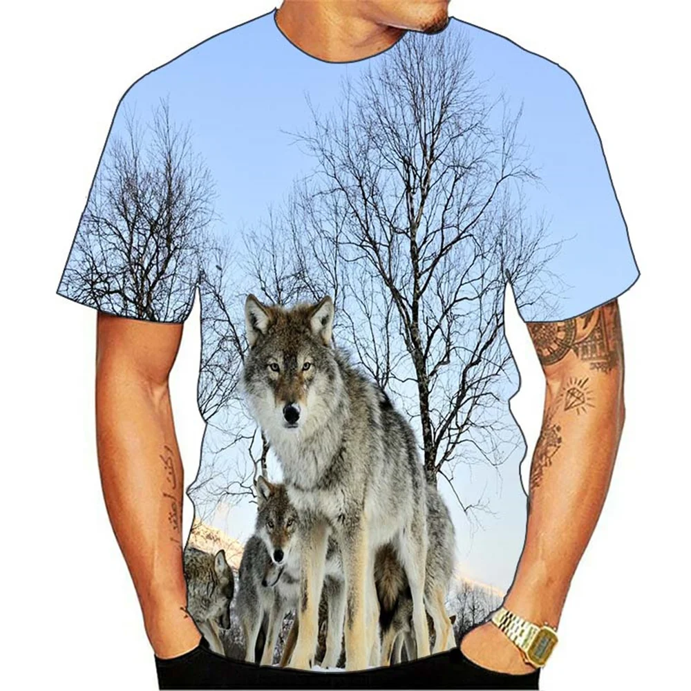 

2021 summer new interesting 3D T-shirt summer fashion short-sleeved T-shirt top Snow wolf T-shirt short-sleeved