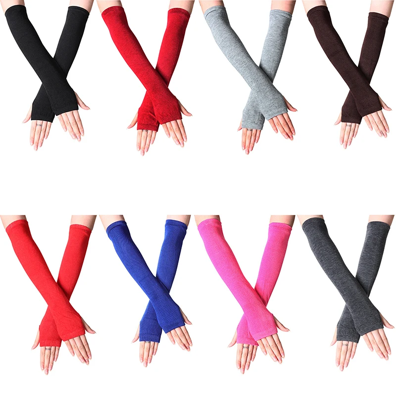 

Unisex Long Fingerless Gloves Arm Cover Striped Cotton Arm Sleeves Leaking Fingers Outdoor Sports Gloves Sleeves 15 Colors