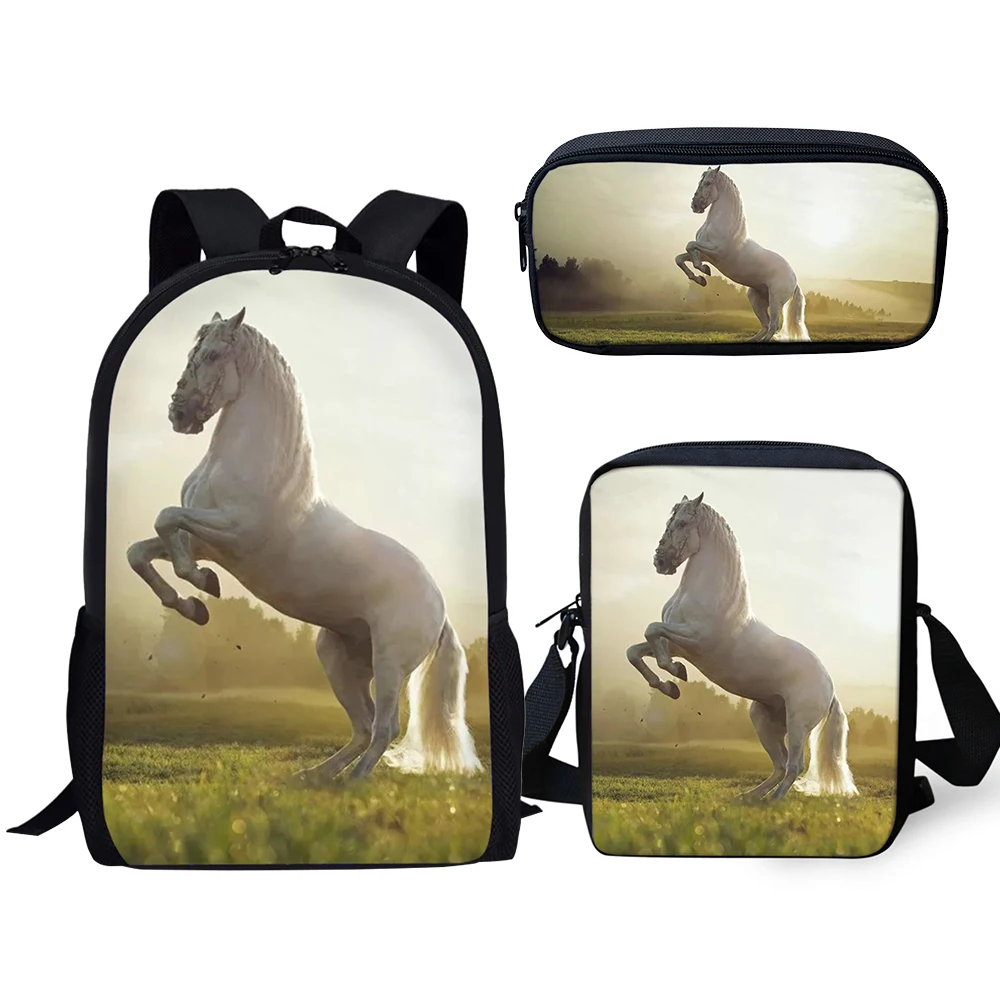 HaoYun Fashion 3PCs Set Backpacks Cute Horse Pattern Kids School Book Bags Set Cartoon Students Backpack/Flaps Bags/Pen Bags