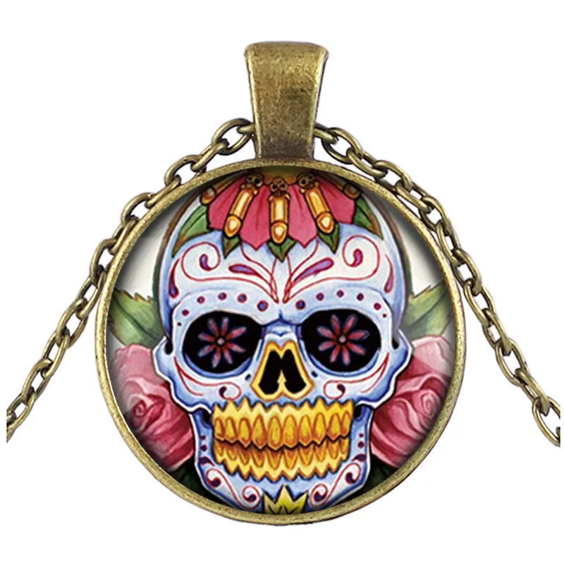 

Fashion Skull Charm Jewelry Skull Cabochon Glass Pendant Chain Necklace Unisex Jewelry Accessories Fashion Personalized Gifts