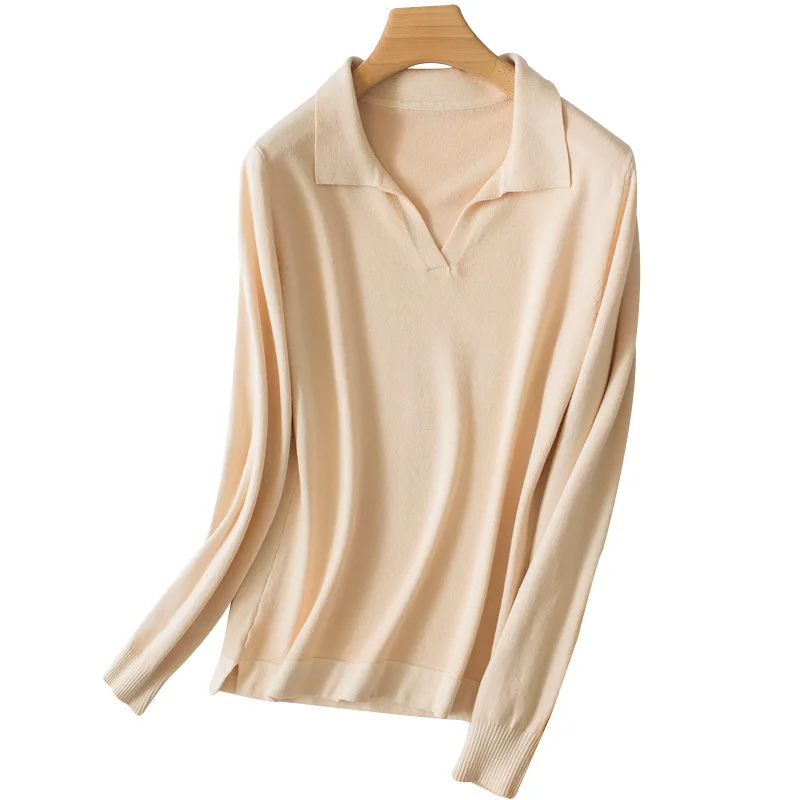 

Autumn and winter new Lapel knitted pullover women's 2019 Korean loose bottomed T-shirt wear versatile fashion coat