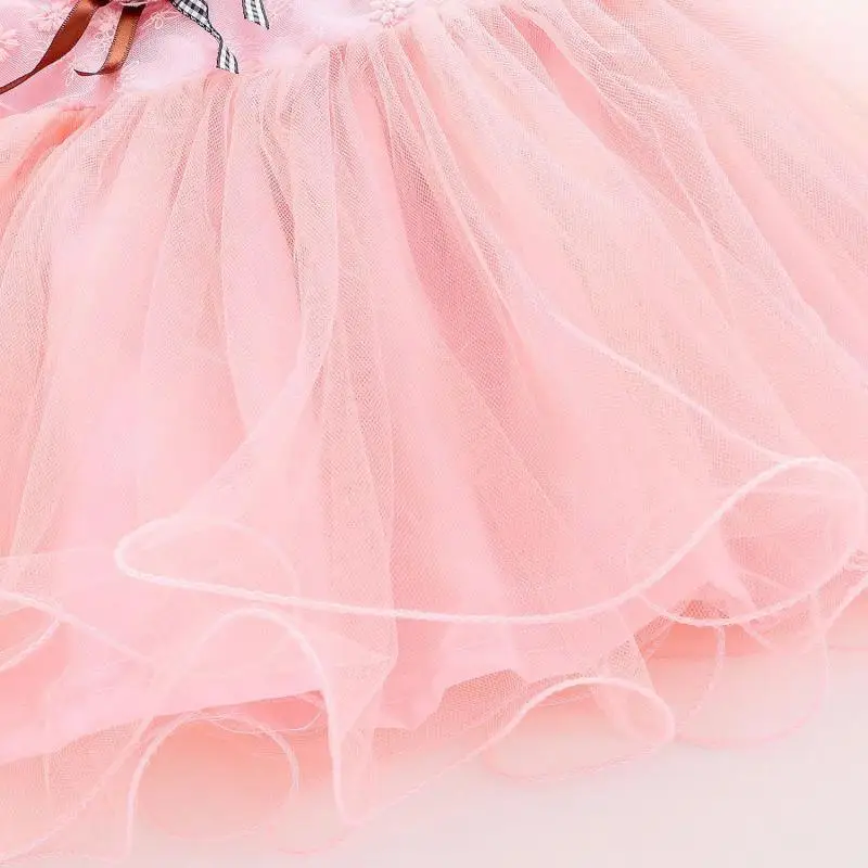 

2021 Korean Summer Dresses Girls Flowers Lace Sleeve Clothing Children Princess Party Dress Elegant Girl Sweet Costume For 6-36m