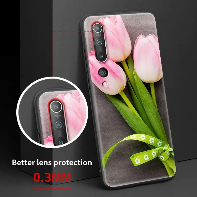 

Tulip Flower Case For Xiaomi Mi Note 10 Lite 10T 5G 9T CC9 CC9E Poco C3 X3 NFC F2 Pro Black Soft Phone Cover Bags