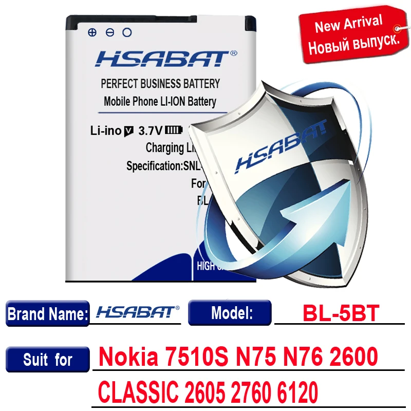 BL-5BT HSABAT Батарея для Nokia BL-4B BL-4D BL-4C BL-4CT BL-4U BL-5B BL-5BT BL-5C BL-5CT BL-5J BP-5M BP-6X BL-6Q BLC-2 BLD-3 BLB-2 - Цвет: BL-5BT