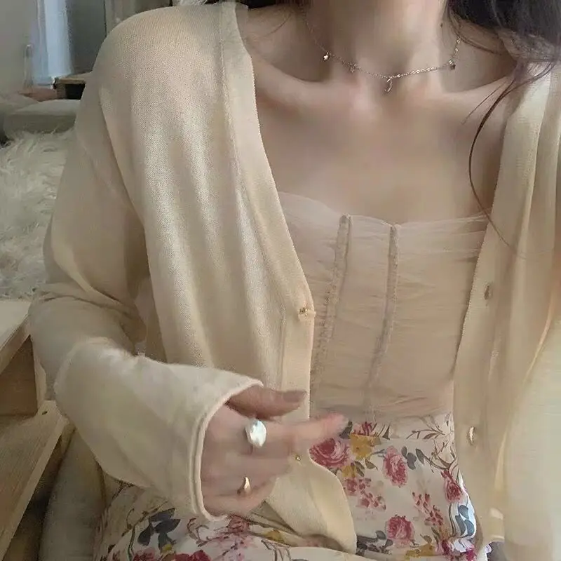 Кардиганы женские однотонные с длинным рукавом V-образным вырезом однобортные