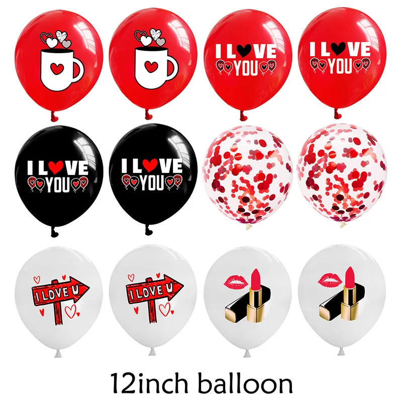 12-дюймовый красный черный с надписью I Love You воздушный шар Cup латексный принтом для
