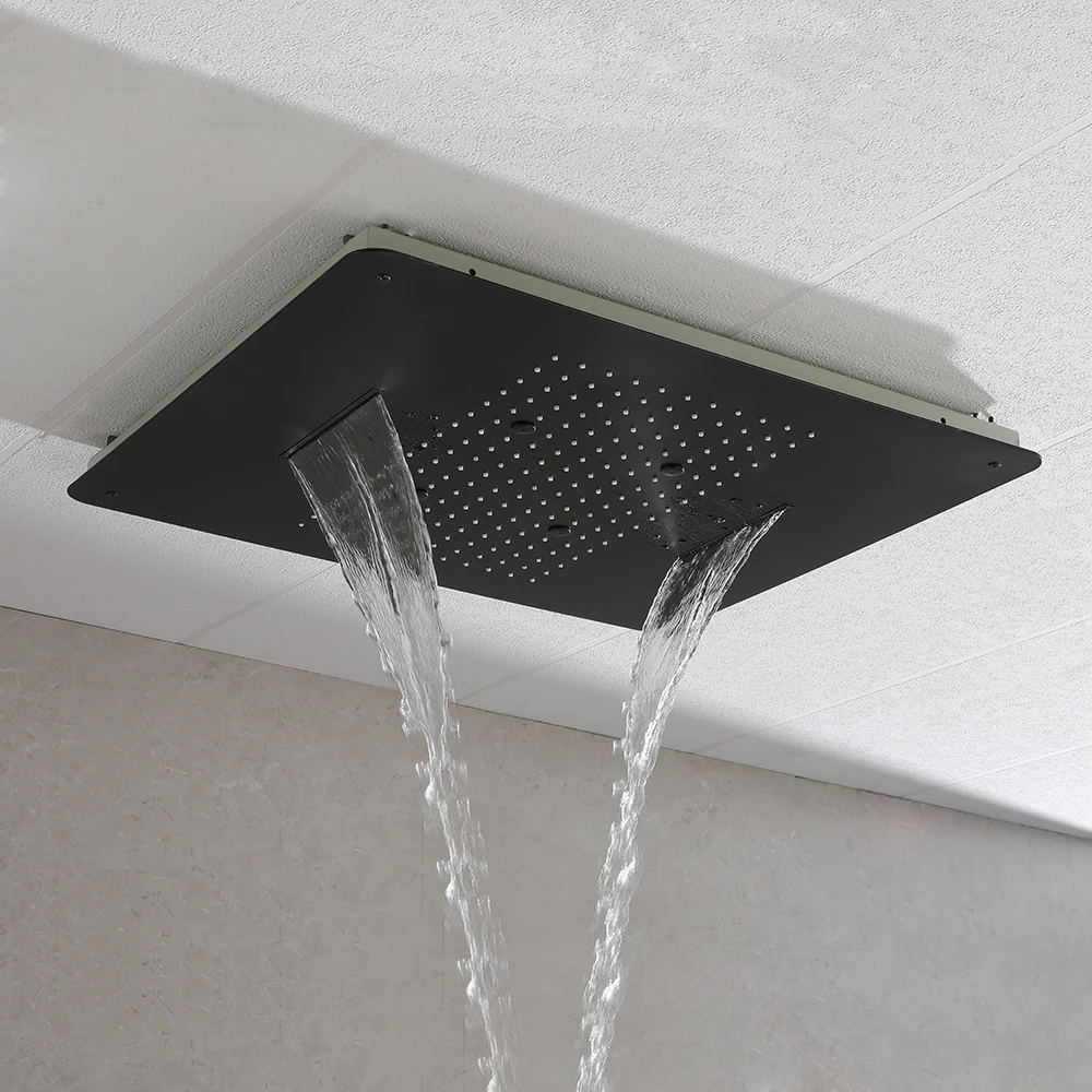 

Modern Bathroom Shower Faucet Rainfall Mist Over Head Multi-Function Black In Wall Concealed Shower Mixer Tap with Spa Body Jet