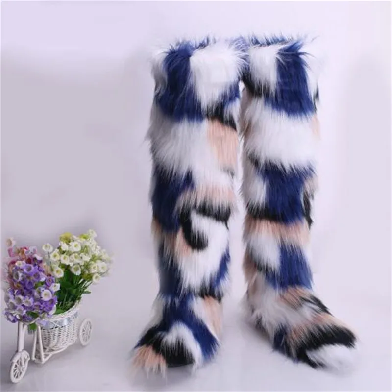 Женские зимние ботинки из искусственного лисьего меха женская теплая меховая