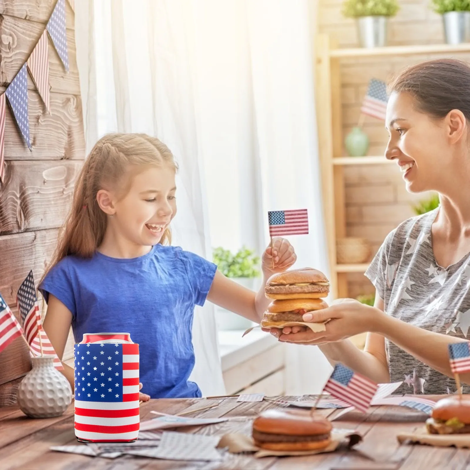 American Flag Can Cooler Sleeves Neoprene Beer Coolies for Cans Collapsible 6PC great BBQ sporting events TV night ect | Дом и сад
