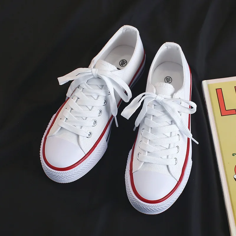 Spring Autumn Womens Canvas Casual Flat Sneakers Comfortable Student Low Top Vulcanize Shoes Lace Up PW043
