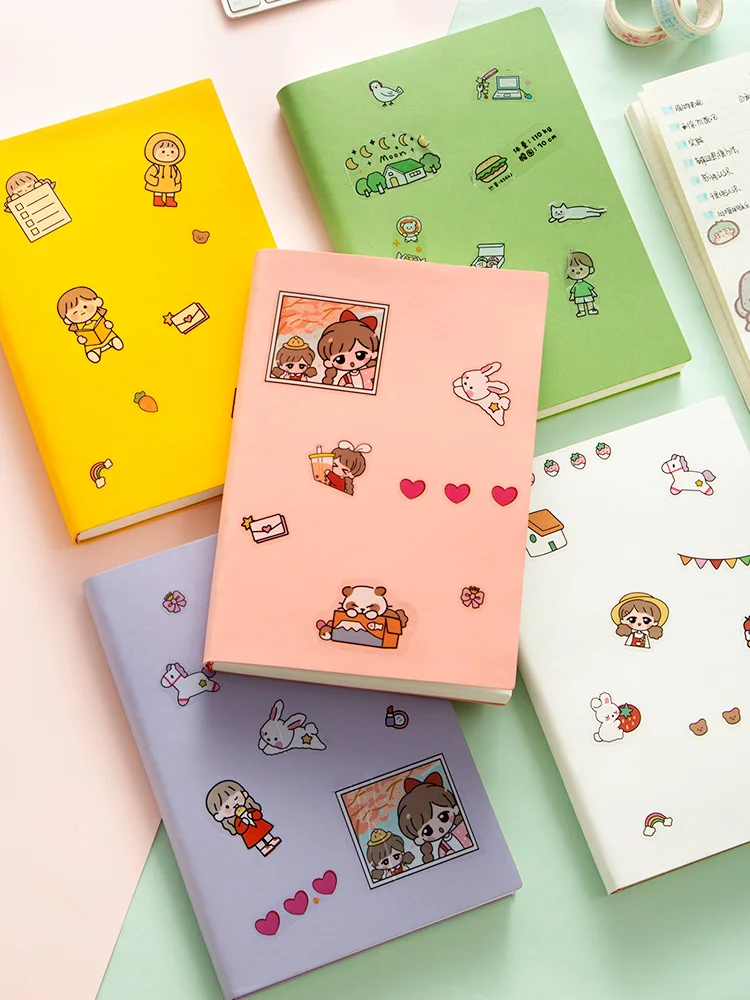 

Handbook simple thick grid notebook with cute stickers diary note book girls gifts