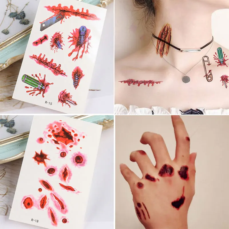 Временные тату-наклейки на Хэллоуин 30 шт. с цветами бабочками боди-артом