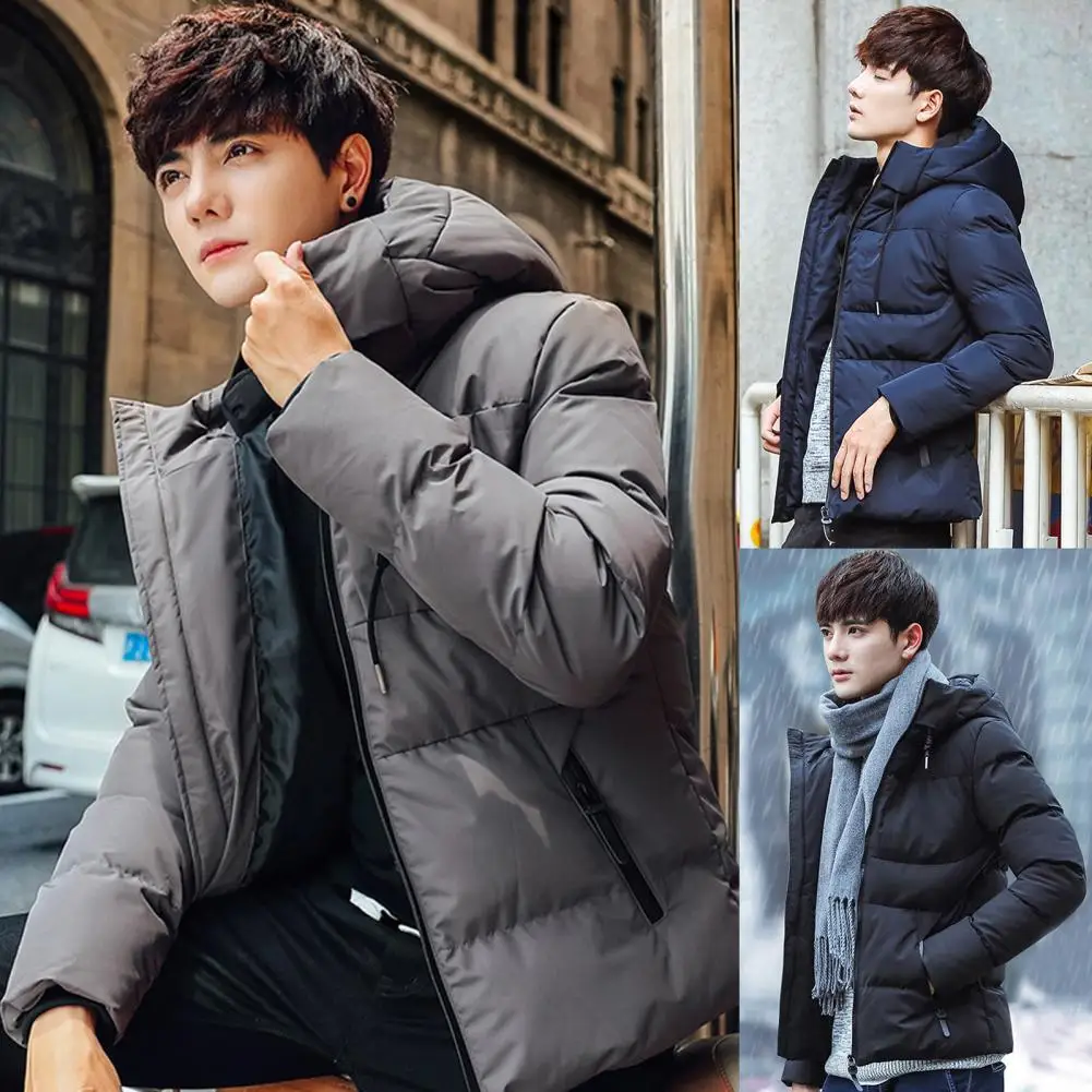 

Terrific Men Coat Thicken Winter Down Coat Hat Long Sleeve Thermal Men Jacket