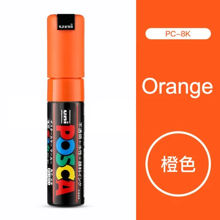 orange 1 шт. UNI POSCA PC-8K 15 цветов костюм поп-плакат реклама граффити ручка 8,0 мм большие персонажи Водонепроницаемость покрытие - Цвет: orange