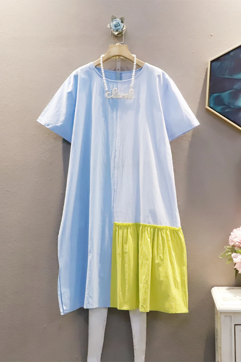 

SuperAen Summer New Fashion Simple Bump Color Plus Size O Neck Short-sleeved A-LINE Casual Dresses for Women