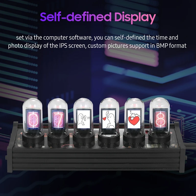 

RGB LED Tube Clock Vintage Nixie Clock 6 Bit Time Photo Display Retro Desk Clock IPS Module and Decoration Gift EU Plug