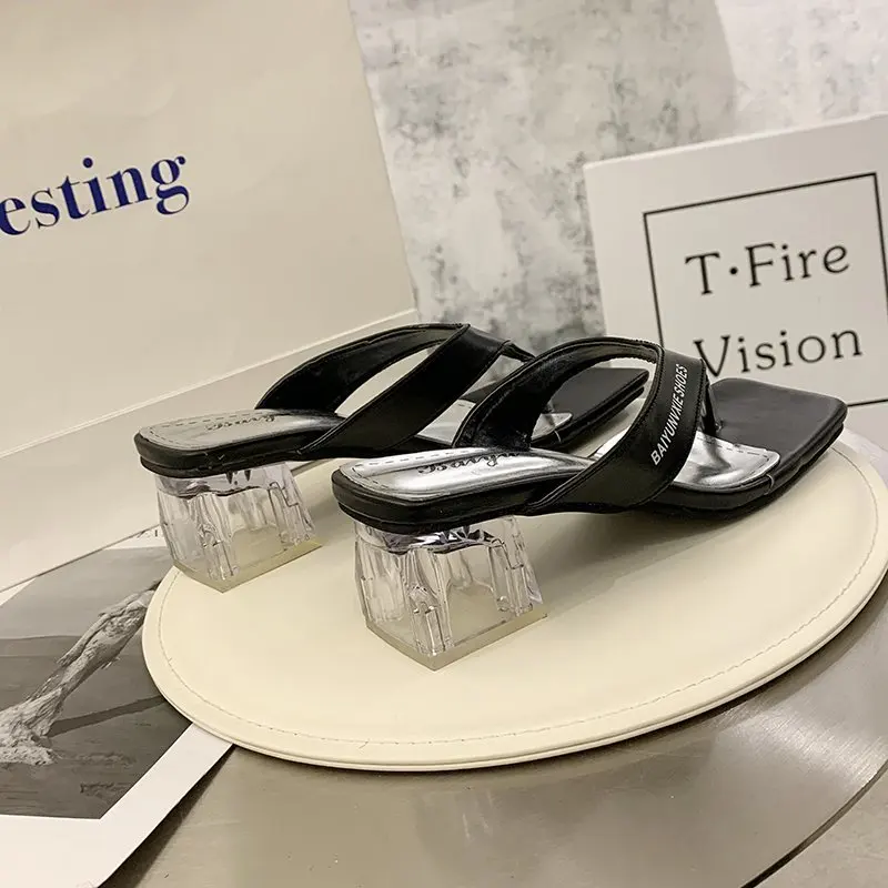 

Summer New Women Shoes Crystal Heels Slides Fashion Slippers Casual Flip-flops