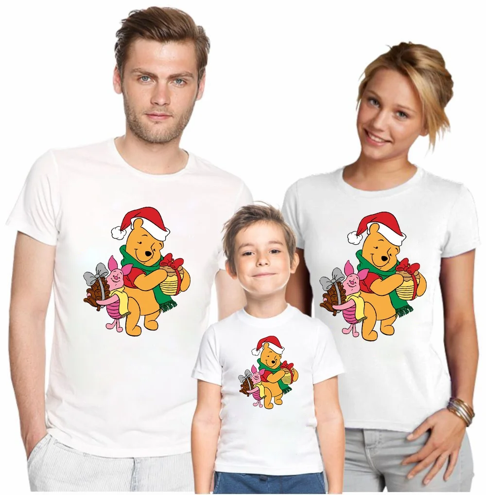 

Family Matching T Shirts Outfits Daddy Mommy And Me T-Shirts Cartoon Christmas Winnie the Pooh Father Mother Kids Disney Clothes
