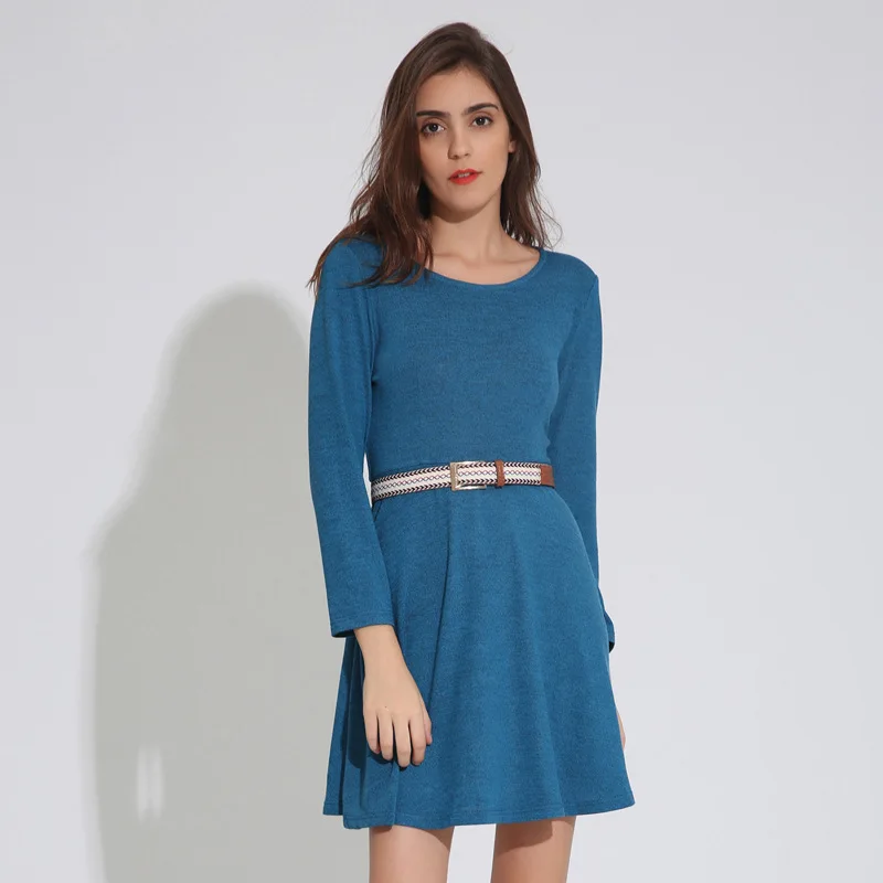 Лидер продаж осенне зимнее однотонное базовое платье большого размера с длинным