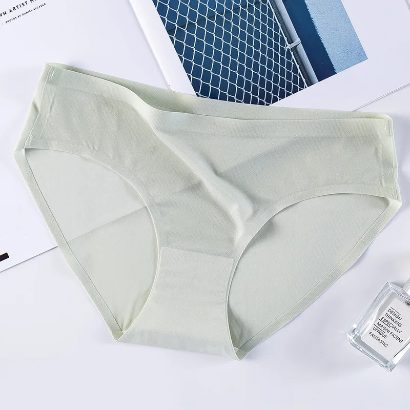 

Women Low Waist Mesh Ice Silk Underwear Girl Solid Without Trace Briefs Skin-friendly Breathable Nylon Women's Panties