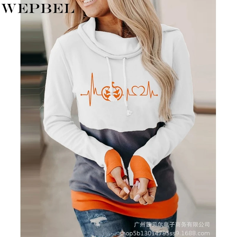 

Свитшот WEPBEL с принтом на Хэллоуин, Осенний Свободный свитшот, Женский Повседневный свитшот с длинным рукавом и отложным воротником