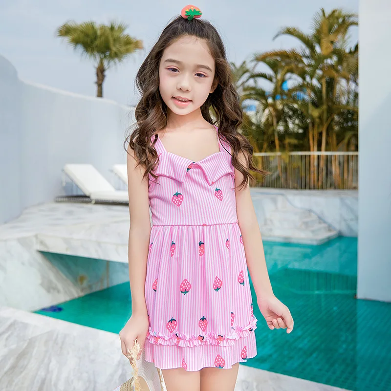 Женский Детский купальник модное платье в полоску для маленьких студентов