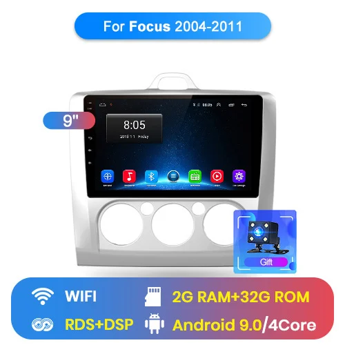 WIFI( 2GB 32GB) Junsun V1 2G+ 32G Android 9,0 DSP автомобильный Радио Мультимедиа Видео плеер навигация gps для ford focus 2 3 Mk2/Mk3 хэтчбек 2 din DVD - Цвет: WIFI( 2GB 32GB)