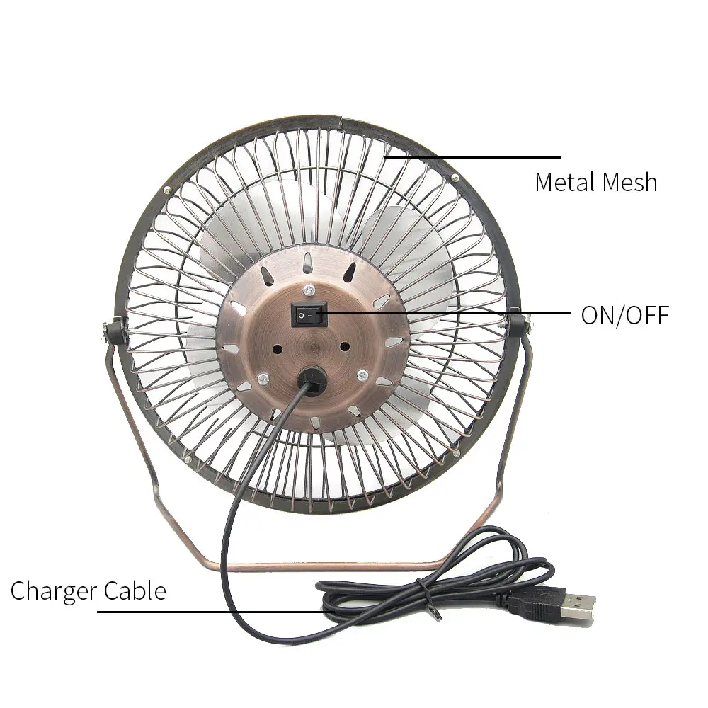 

4 Inch Mini USB Electric Fan Classical Bronze Iron Desktop Fan Personal Portable Cooling Fan for Office Household Traveling