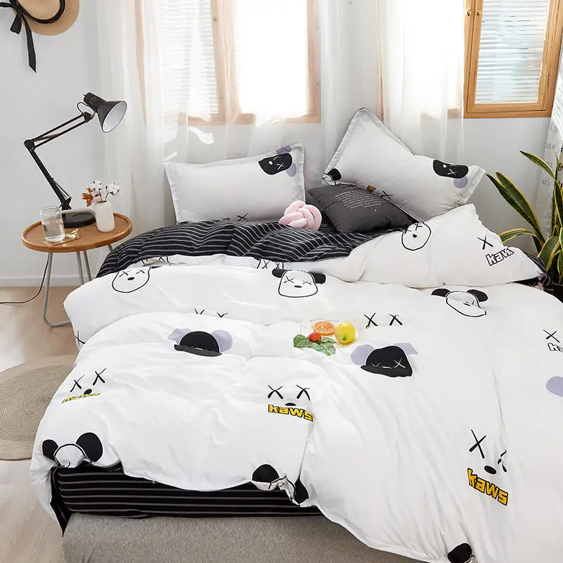 Черно-белое постельное белье с медведем одноразмерное для детей реактивным