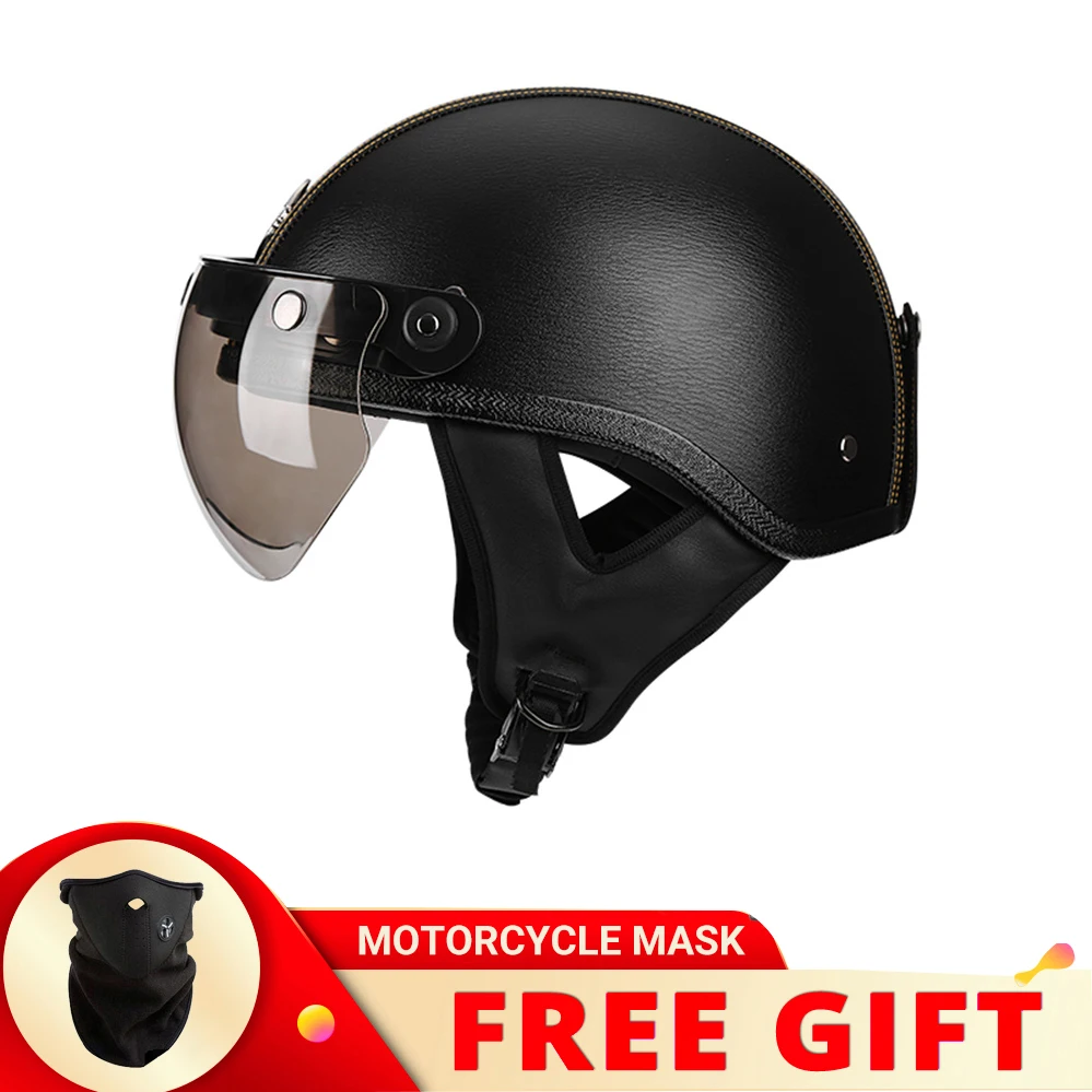 

Мотошлем DOT в стиле ретро, полулицевой шлем из искусственной кожи, винтажный, для мотокросса, гоночного скутера, кафе, гоночного велосипеда
