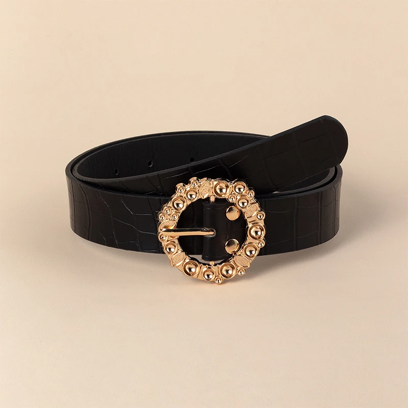 

Fashion leather belt for casual pants jeans Double ring pearl buckle ladies belt dress white ladies belt all-match belt