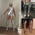 Женские сапоги из искусственной кожи, на высоком каблуке, с острым носком, с зеркальным покрытием, на молнии, модель 43, размера плюс