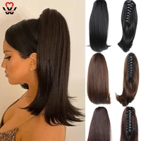 short straight synthetic claw on ponytail hair extension fake ponytail hairpiece for women black brown pure tail hair