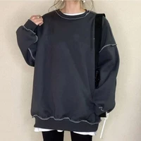 womens hoodies spring and autumn fashion lazy style pure color sweatshirt new japanese loose round neck long sleeve casual top