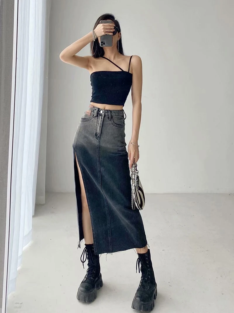 

Юбка джинсовая женская, с завышенной талией и градиентом, 2 цвета