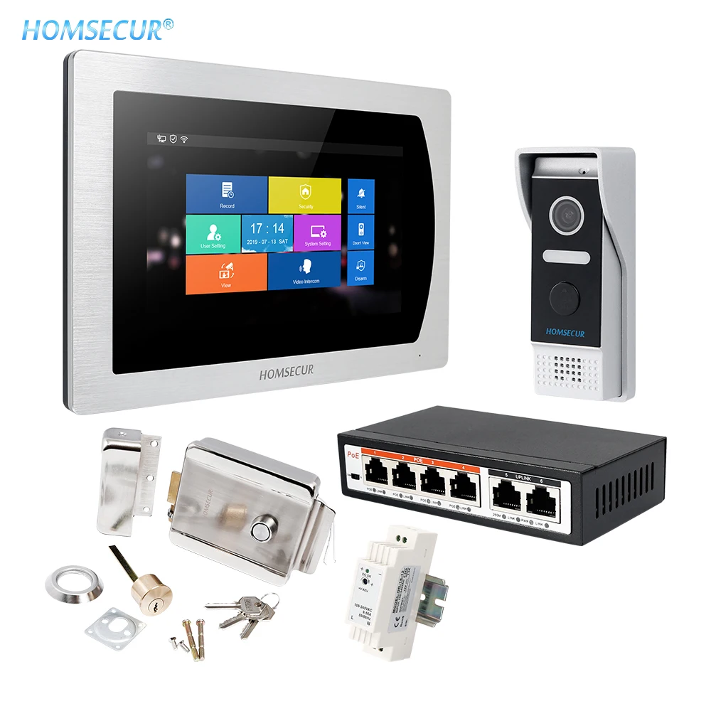HOMSECUR 7 &quotPoE WIFI видеодомофон система внутренней связи с двухсторонним внутренним